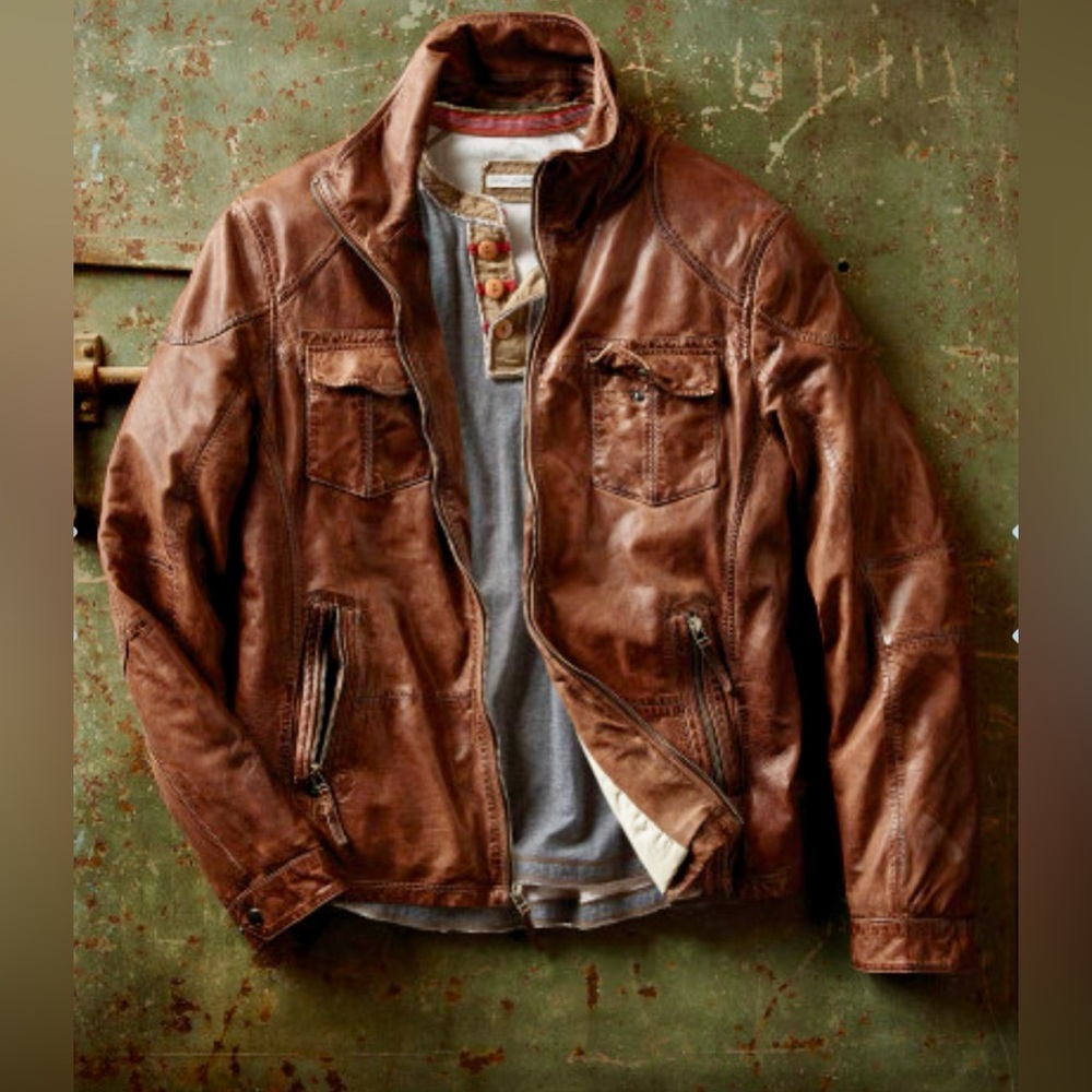 Men’s Zamora Lambskin Leather Jacket. Distressed look about it. Never Worn.